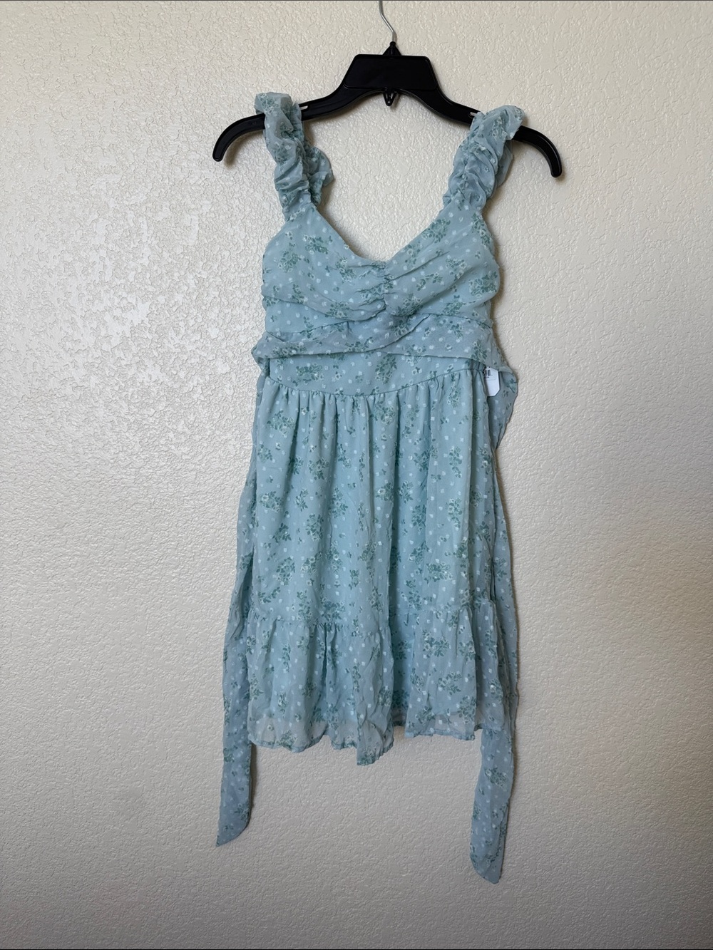 Altar'd State Seafoam Green Floral Ruffle Strap Camisole